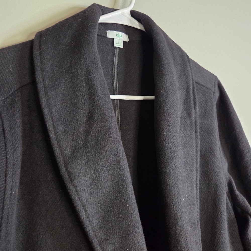 Dip Womens Longline Open Front Coat Jacket Black Large NWT Shawl Collar Pockets